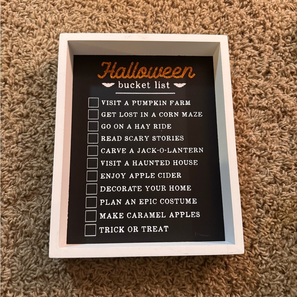 Marshalls Halloween Bucket List Sign - Black and Orange